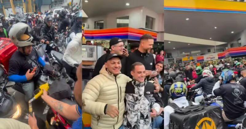 Influencer Toguro promove ação com motoboys e distribui combustível em Balneário Camboriú