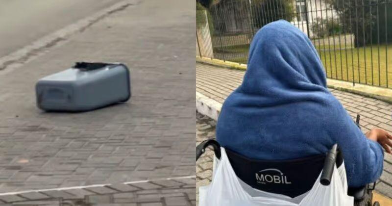 Mulher em cadeira de rodas é flagrada quebrando lixeiras no Centro de Camboriú