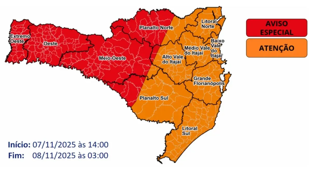 Santa Catarina entra em alerta: tempestades e ventos fortes atingem o estado a partir de sexta-feira